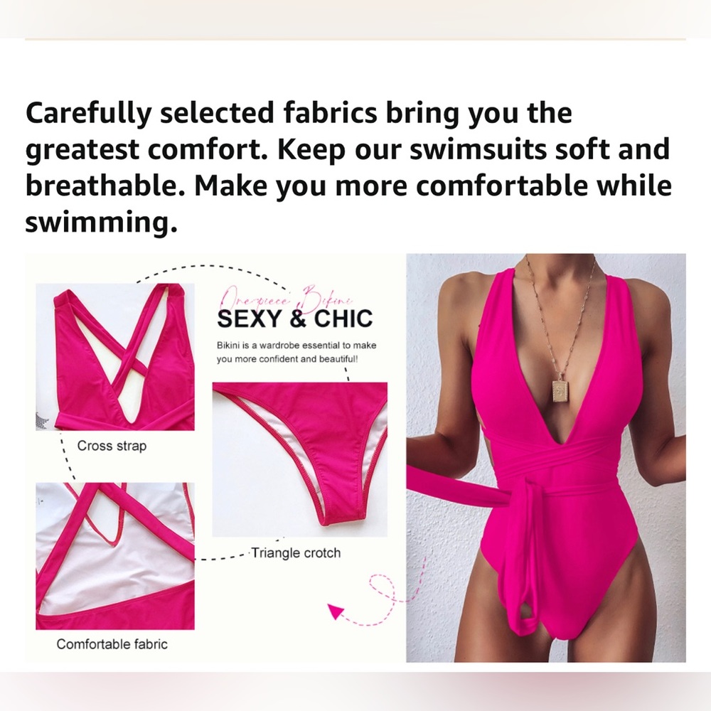 Lilosy Sexy Tie Criss Cross Plunge One Piece - Picture 6 of 8